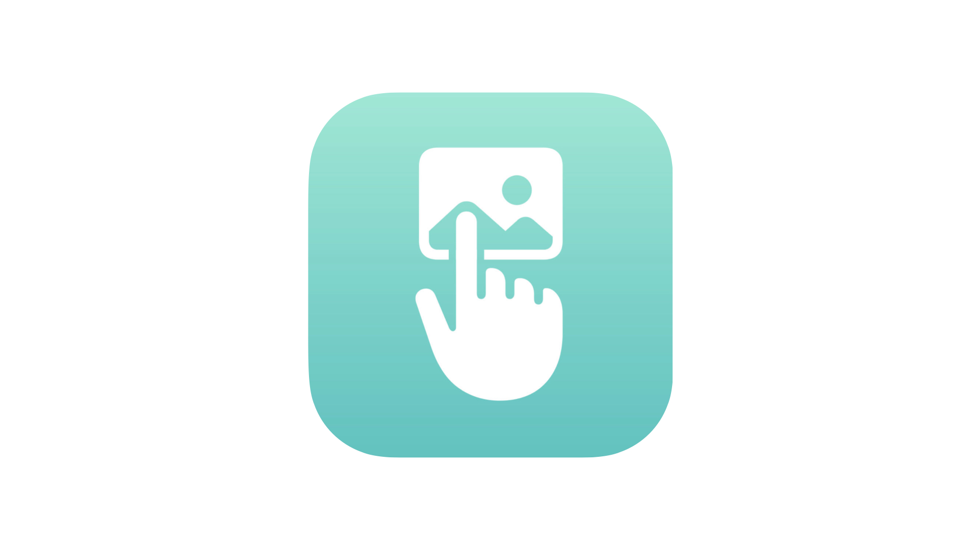App icon of ImageExplorer, which shows a hand with the index finger touching an image.